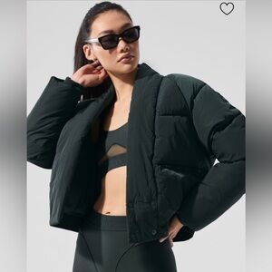 New $248 Alo Yoga Stargazing Puffer Kimono Jacket Coat Small Charcoal Green NWT